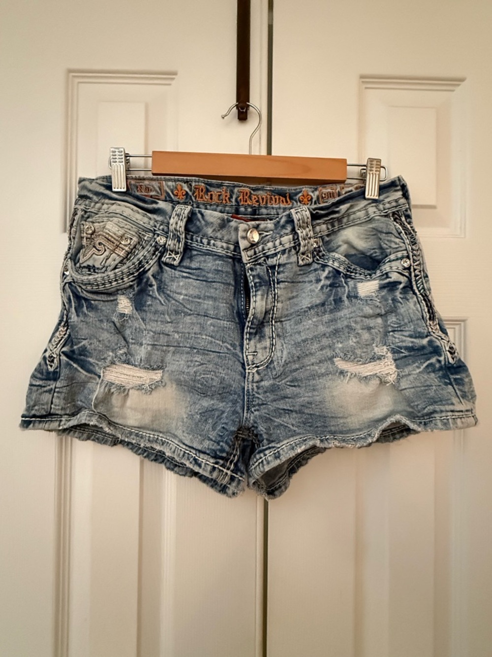Rock Revival Distressed Light Blue Denim Cutoff Shorts
